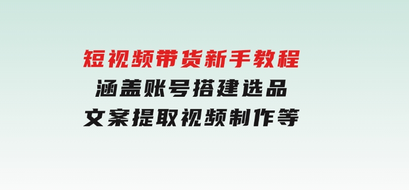 短视频带货新手教程：涵盖账号搭建，选品，文案提取，视频制作等-大磊资源网