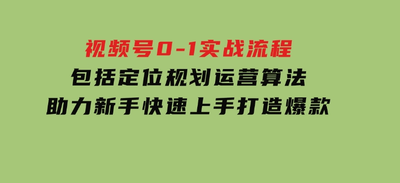 视频号0-1实战流程，包括定位规划、运营算法，助力新手快速上手，打造爆款-大磊资源网
