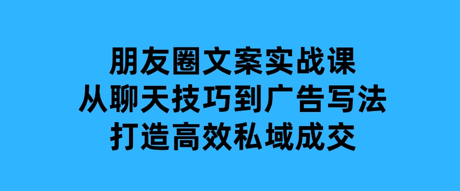 朋友圈文案实战课：从聊天技巧到广告写法，打造高效私域成交-大磊资源网