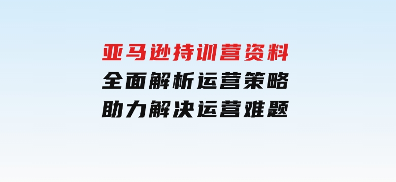 亚马逊持训营资料，全面解析运营策略，助力解决运营难题-大磊资源网