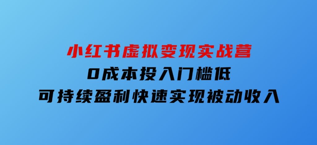 小红书虚拟变现实战营，0成本投入，门槛低，可持续盈利，快速实现被动收入-大磊资源网