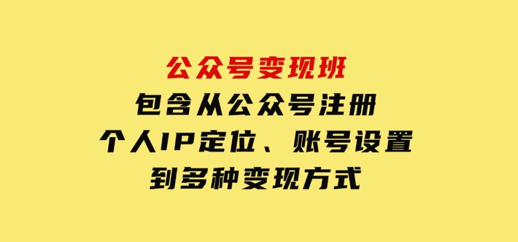 公众号变现班：包含从公众号注册、个人IP定位、账号设置到多种变现方式-大磊资源网
