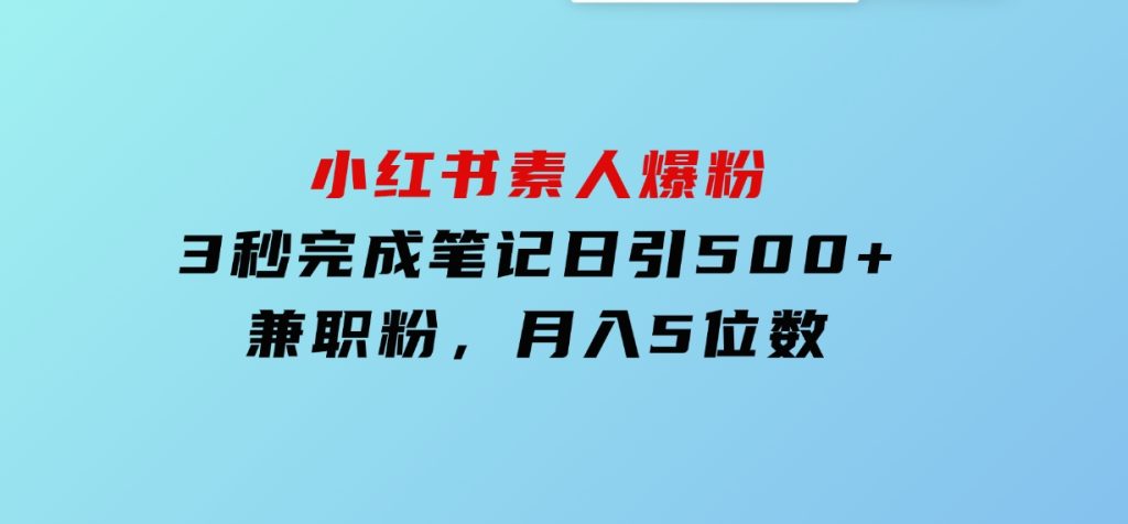 小红书素人爆粉，3秒完成笔记，日引500+兼职粉，月入5位数-大磊资源网