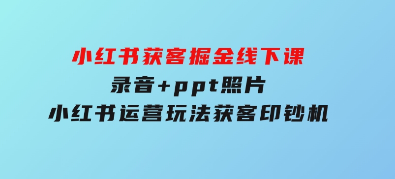 小红书获客掘金线下课，录音+ppt照片，小红书运营玩法，获客印钞机-大磊资源网