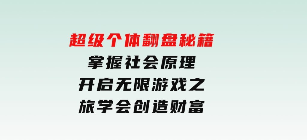 超级个体翻盘秘籍：掌握社会原理，开启无限游戏之旅，学会创造财富-大磊资源网