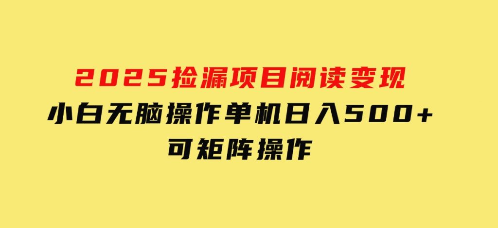 2025，捡漏项目，阅读变现，小白无脑操作，单机日入500+可矩阵操作-大磊资源网