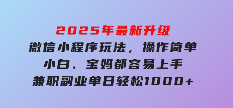 2025年最新升级微信小程序玩法，操作简单，小白、宝妈都容易上手，兼职副业单日轻松1000+-大磊资源网