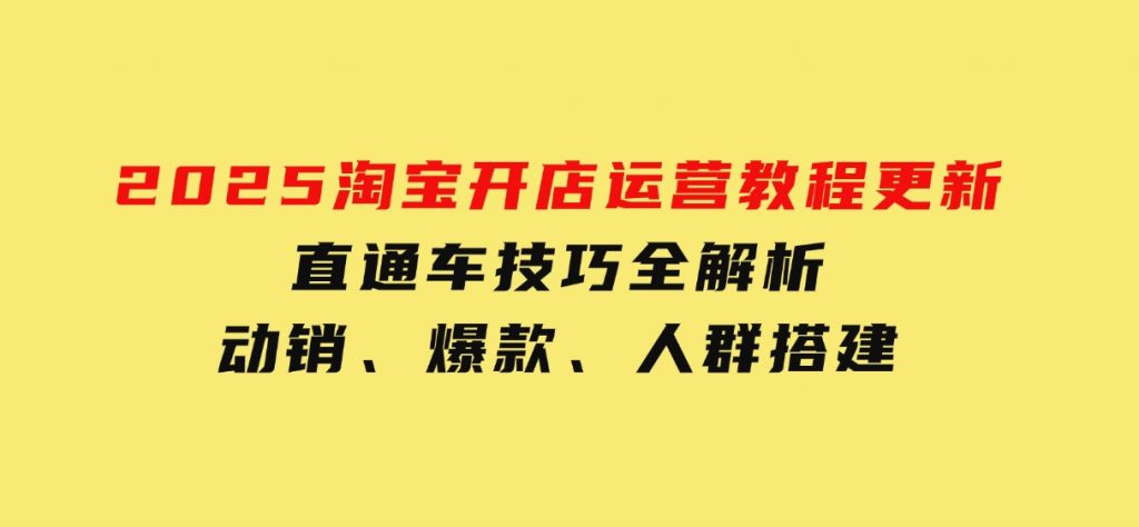 2025淘宝开店运营教程更新，直通车技巧全解析，动销、爆款、人群搭建-大磊资源网