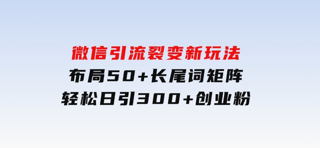 微信引流裂变新玩法：布局50+长尾词矩阵，轻松日引300+创业粉-大磊资源网