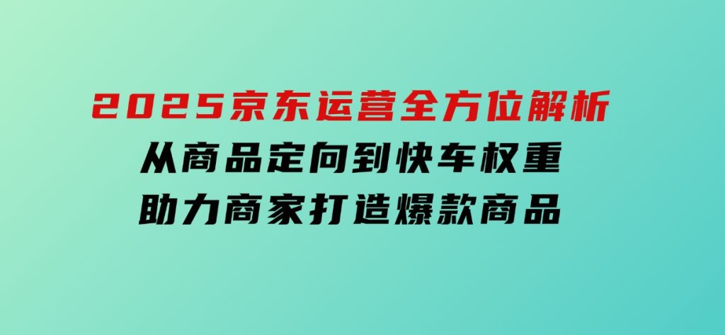 2025京东运营全方位解析：从商品定向到快车权重，助力商家打造爆款商品-大磊资源网