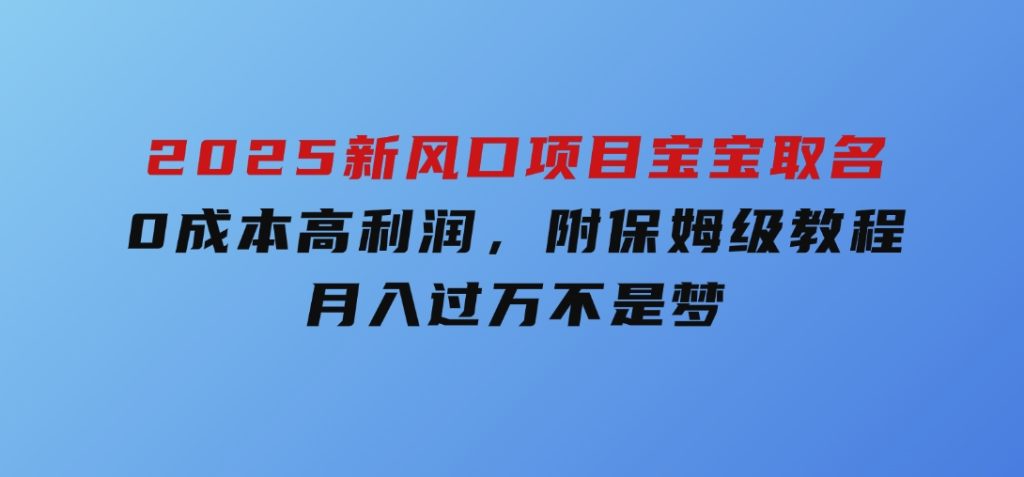 2025新风口项目宝宝取名，0成本高利润，附保姆级教程，月入过万不是梦-大磊资源网