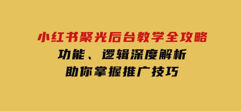 小红书聚光后台教学全攻略，功能、逻辑深度解析，助你掌握推广技巧-大磊资源网