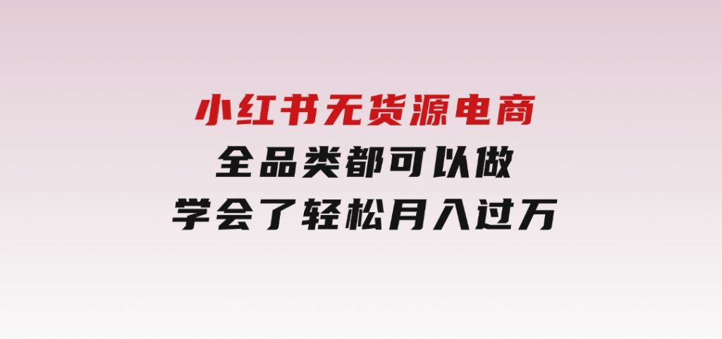 小红书无货源电商，全品类都可以做，学会了轻松月入过万-大磊资源网