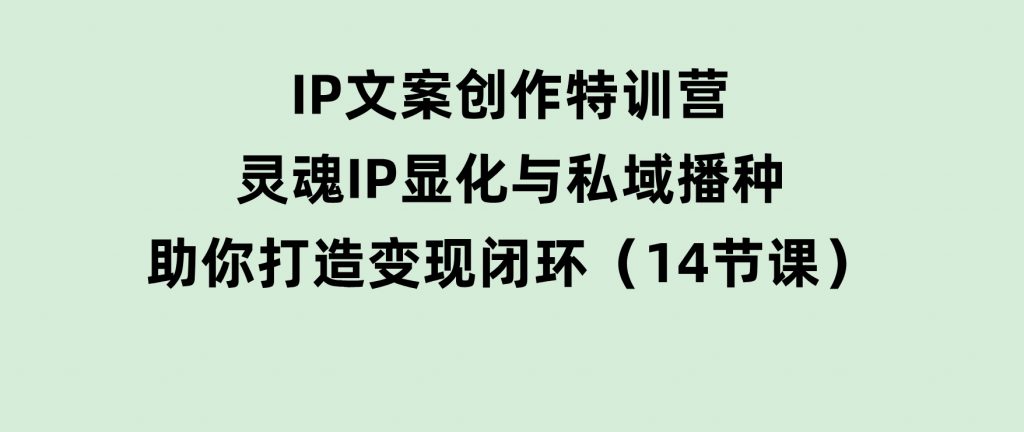 IP文案创作特训营，灵魂IP显化与私域播种，助你打造变现闭环（14节课）-大磊资源网