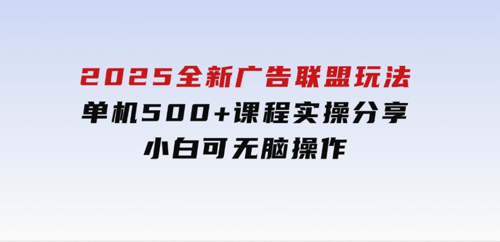 2025全新广告联盟玩法单机500+课程实操分享小白可无脑操作-大磊资源网