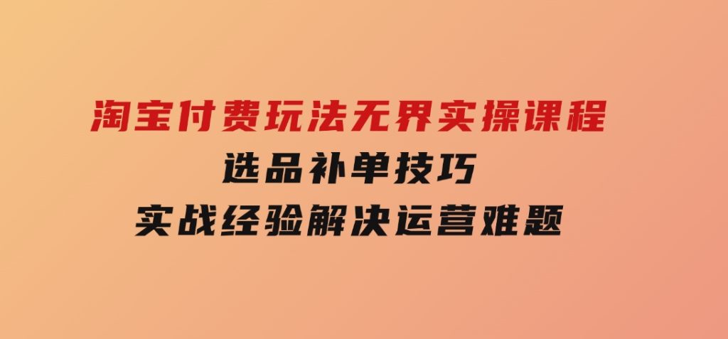淘宝付费玩法无界实操课程，选品补单技巧，实战经验解决运营难题-大磊资源网