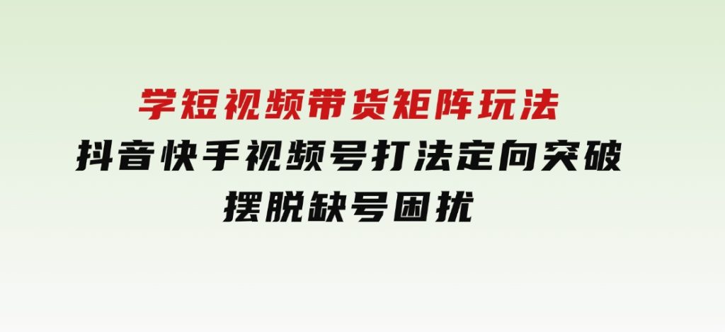 线下课：学短视频带货矩阵玩法抖音快手视频号打法定向突破，摆脱缺号困扰-大磊资源网