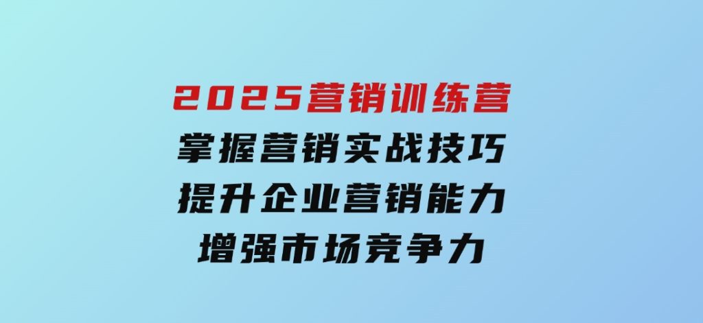 2025营销训练营，掌握营销实战技巧，提升企业营销能力，增强市场竞争力-大磊资源网