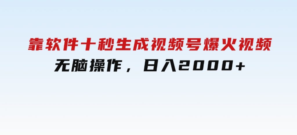 靠软件十秒生成视频号爆火视频，无脑操作，日入2000+，来就有！-大磊资源网