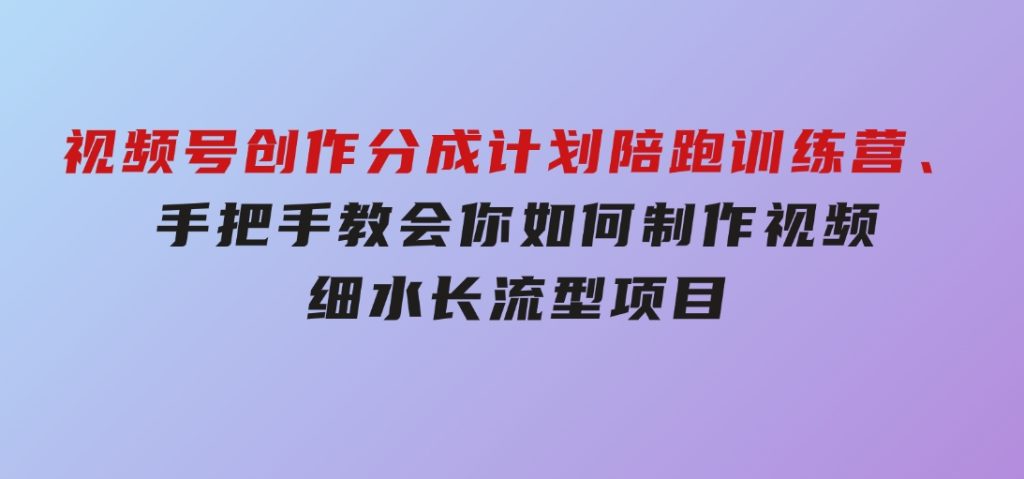 视频号创作分成计划陪跑训练营，手把手教会你如何制作视频，细水长流型项目-大磊资源网