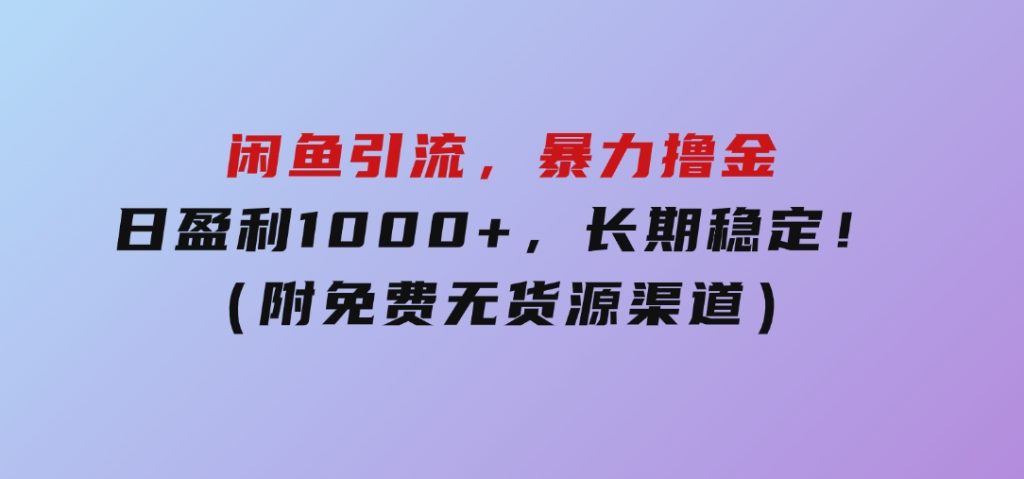 闲鱼引流，暴力撸金，日盈利1000+，长期稳定！（附免费无货源渠道）-大磊资源网