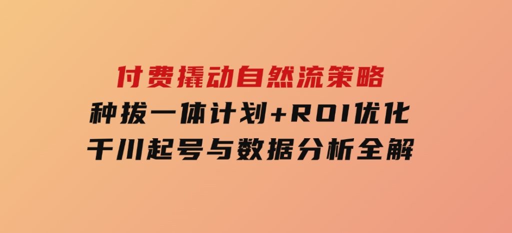 付费撬动自然流策略：种拔一体计划+ROI优化，千川起号与数据分析全解-大磊资源网