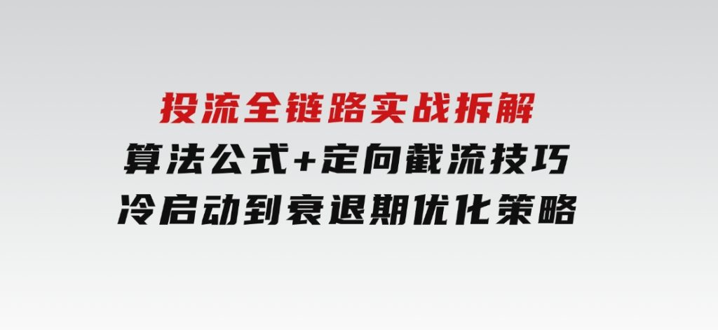 投流全链路实战拆解：算法公式+定向截流技巧，冷启动到衰退期优化策略-大磊资源网