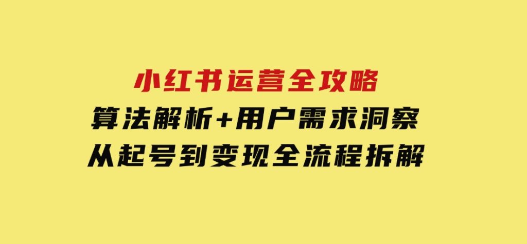 小红书运营全攻略：算法解析+用户需求洞察，从起号到变现全流程拆解-大磊资源网