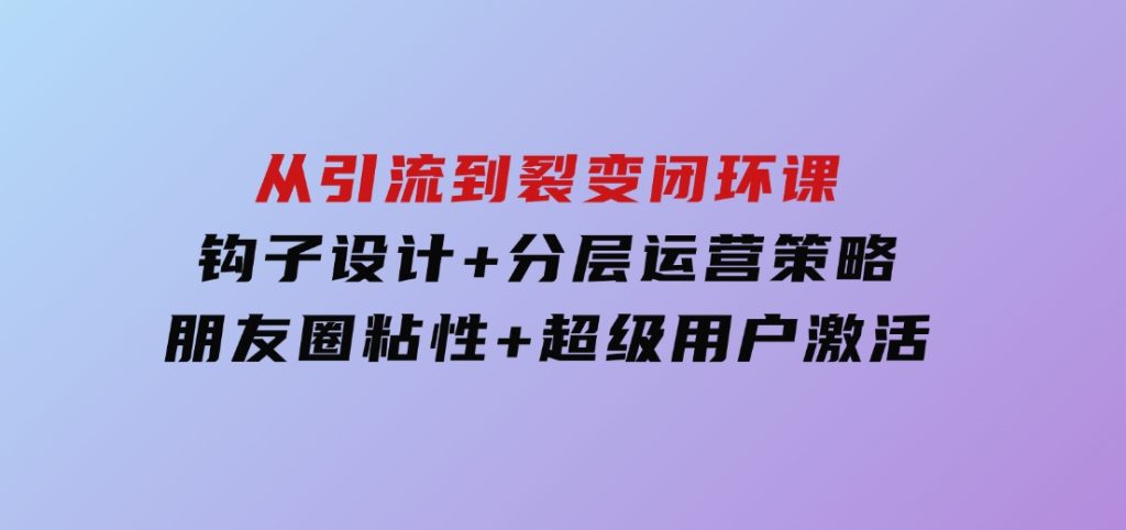从引流到裂变闭环课：钩子设计+分层运营策略，朋友圈粘性+超级用户激活-大磊资源网