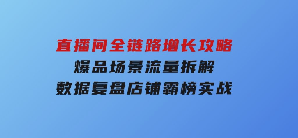 直播间全链路增长攻略，爆品场景流量拆解，数据复盘店铺霸榜实战-大磊资源网