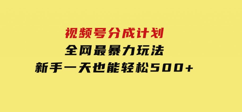 视频号分成计划，全网最暴力玩法，新手一天也能轻松500+-大磊资源网