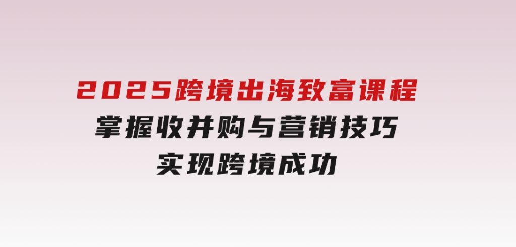 2025跨境出海致富课程，掌握收并购与营销技巧，实现跨境成功-大磊资源网