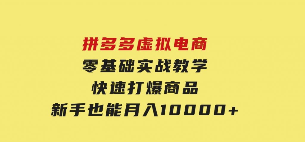 拼多多虚拟电商，零基础实战教学，快速打爆商品，新手也能月入10000+-大磊资源网
