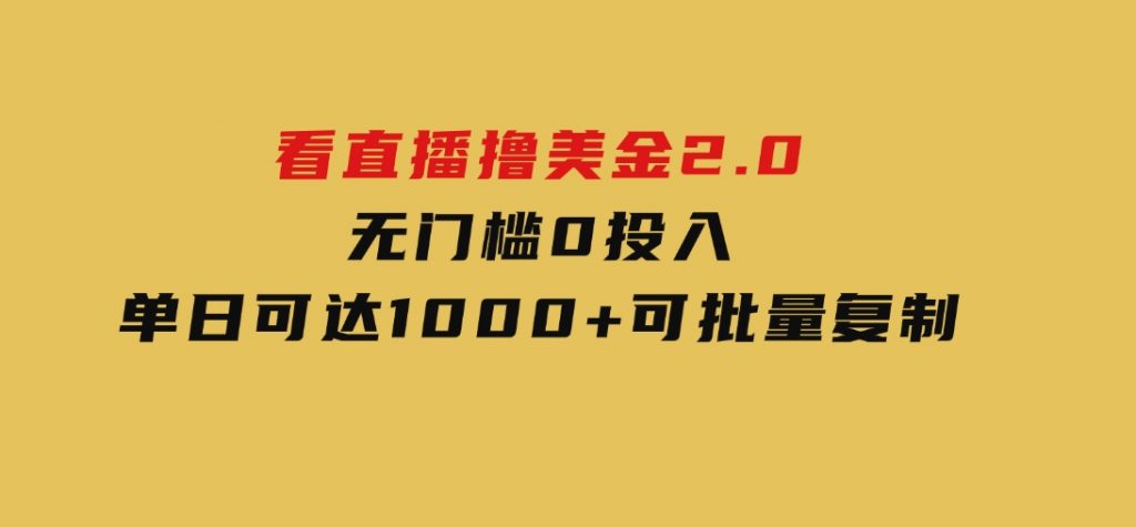 看直播撸美金2.0，无门槛0投入，单日可达1000+，可批量复制-大磊资源网