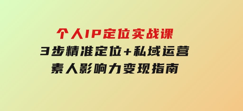 个人IP定位实战课-5期，3步精准定位+私域运营，素人影响力变现指南-大磊资源网