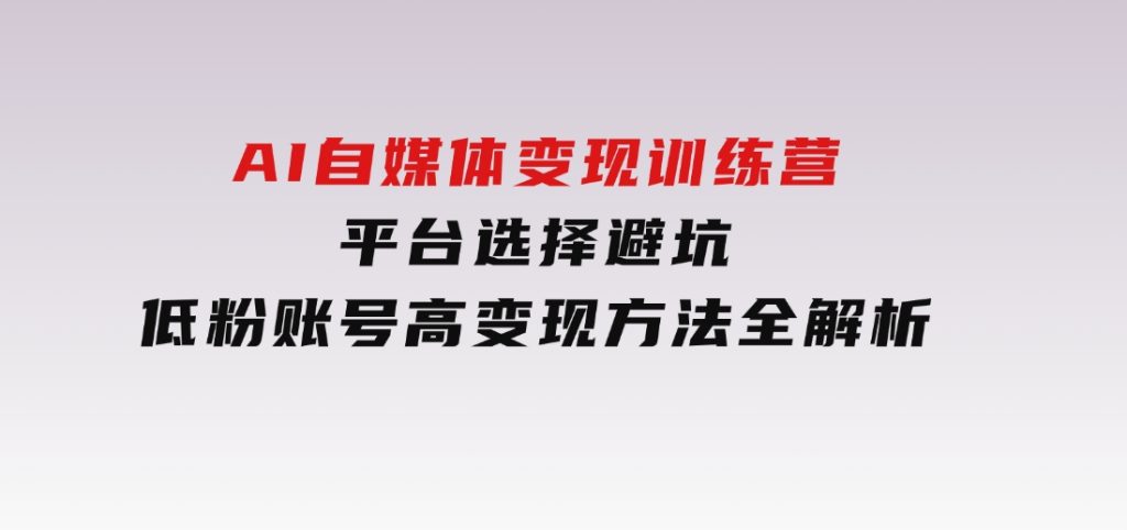 AI自媒体变现训练营，平台选择避坑，低粉账号高变现方法全解析-大磊资源网