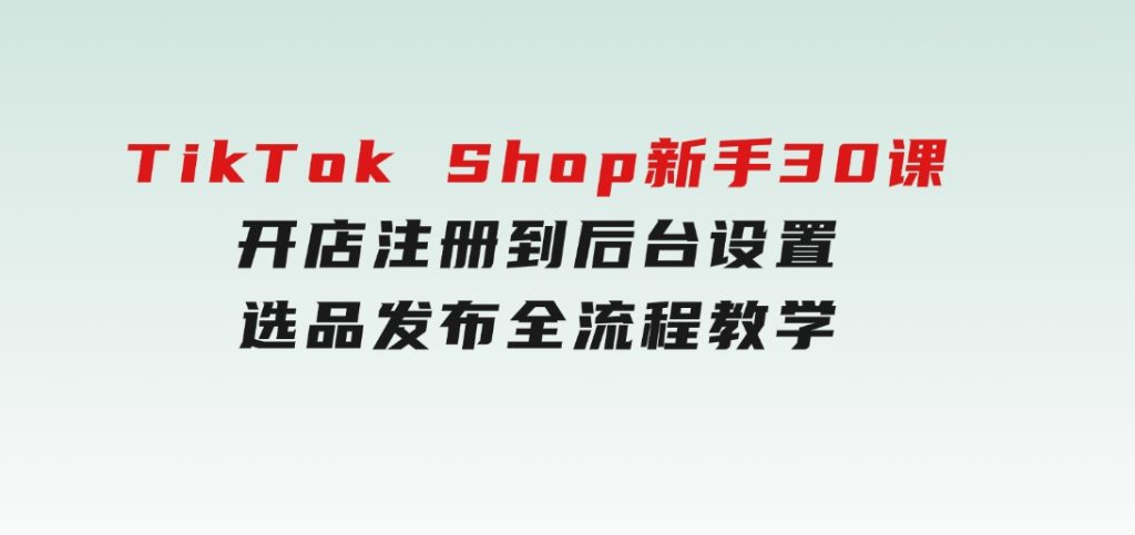 TikTokShop新手30课，开店注册到后台设置，选品发布全流程教学-大磊资源网