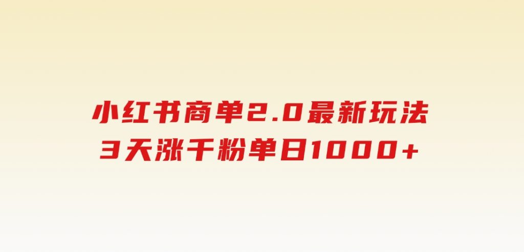 小红书商单2.0最新玩法，3天涨千粉单日1000+-大磊资源网